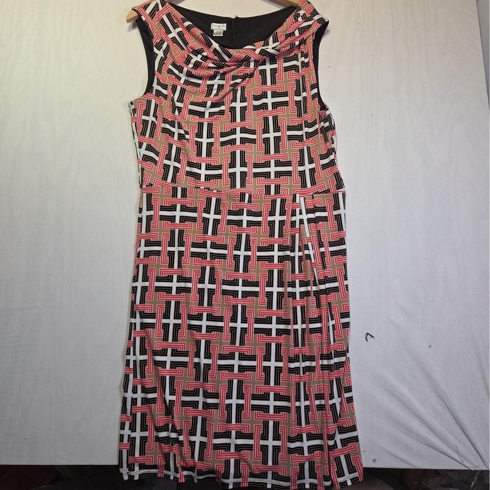 Jaclyn Smith XXL 22W Geometric Print Cowl Neck Midi Dress Sleeveless Coral Black